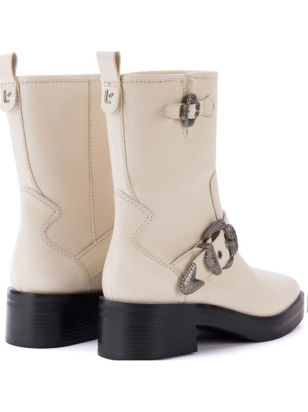 New Larroude Hardy Platform Leather Moto Buckle Boot in Off White Size 5 - Picture 7 of 15